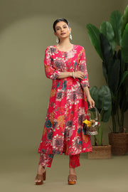 Rani Pink Rayon Printed Straight Kurta Pant Co ord Set