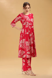 Rani Pink Soft Silk Printed Straight Kurta Pant Co ord Set for women