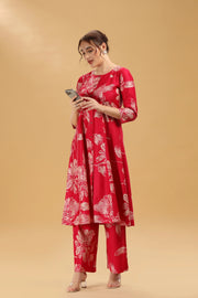 Rani Pink Soft Silk Printed Straight Kurta Pant Co ord Set for women