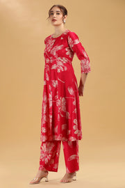 Rani Pink Soft Silk Printed Straight Kurta Pant Co ord Set for women