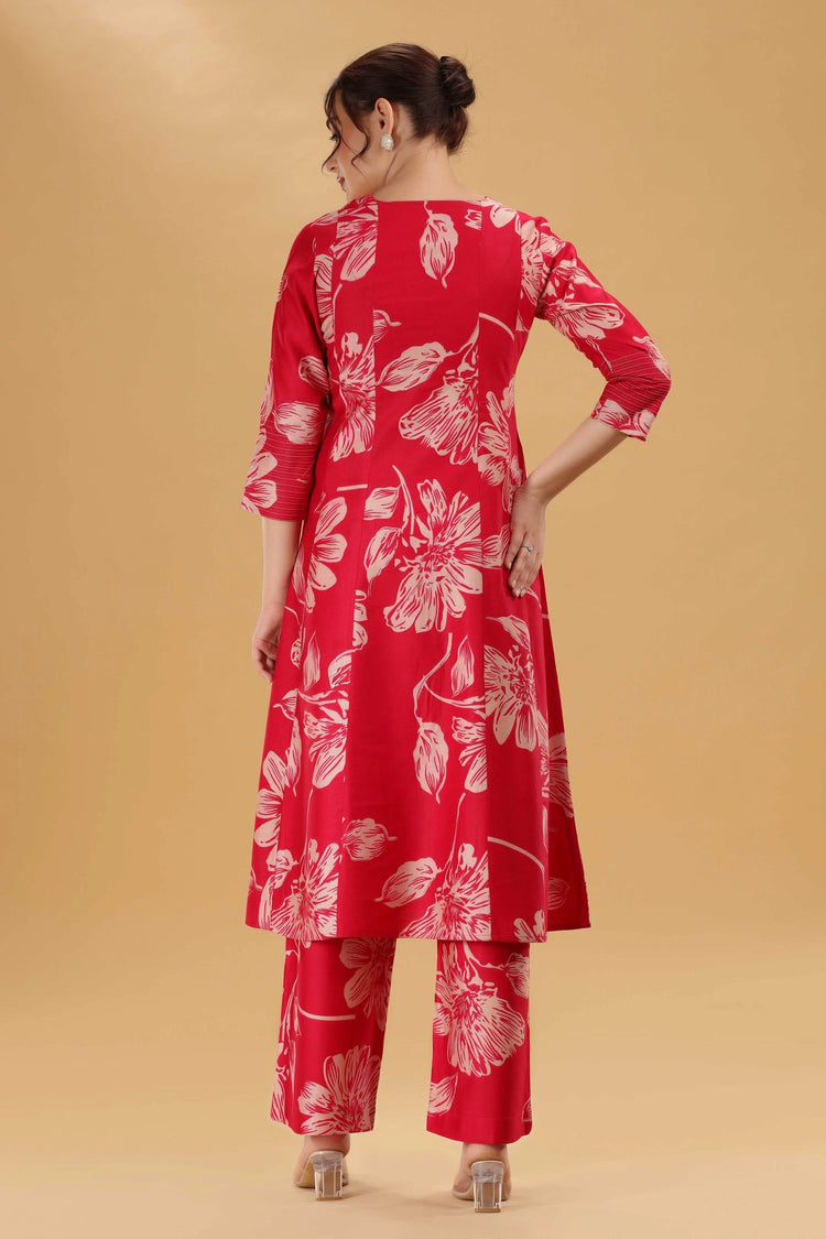 Rani Pink Soft Silk Printed Straight Kurta Pant Co ord Set for women