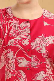 Rani Pink Soft Silk Printed Straight Kurta Pant Co ord Set for women