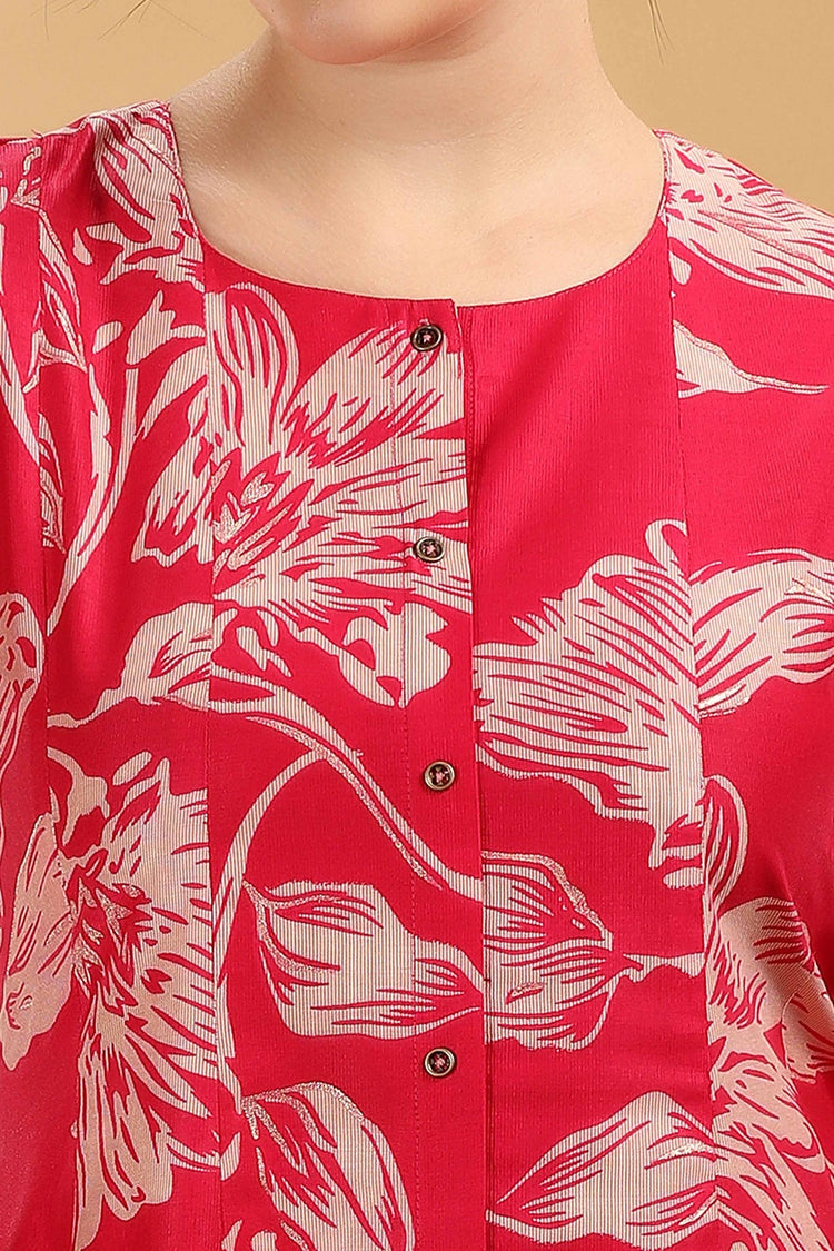 Rani Pink Soft Silk Printed Straight Kurta Pant Co ord Set for women