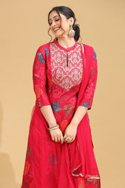 Rani Pink Floral Embroidered Straight Ethnic Set