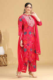 Rani Pink Floral Embroidered Straight Ethnic Set