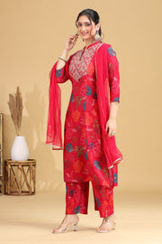 Rani Pink Floral Embroidered Straight Ethnic Set