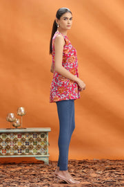 Rani Pink Jaipuri Cotton Floral Printed Short Kurta