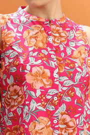 Rani Pink Jaipuri Cotton Floral Printed Short Kurta
