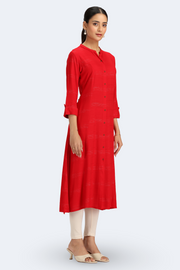 Red Jari Stripe Solid A Line Kurta