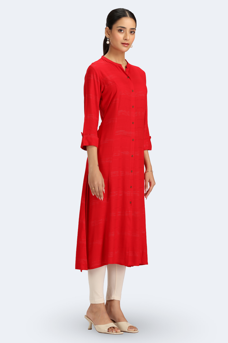 Red Jari Stripe Solid A Line Kurta