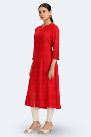 Red Jari Stripe Solid A Line Kurta