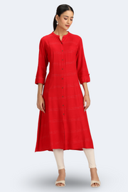 Red Jari Stripe Solid A Line Kurta