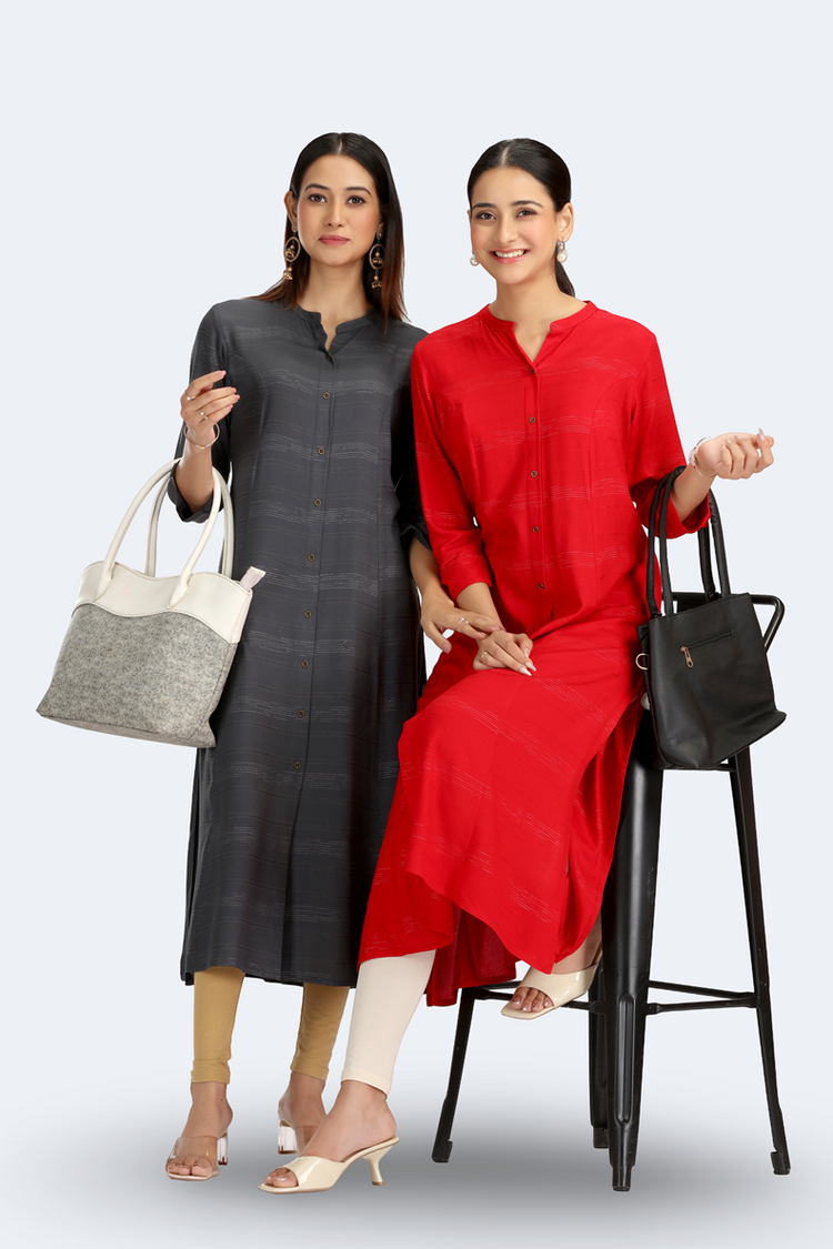 Red Jari Stripe Solid A Line Kurta