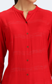 Red Jari Stripe Solid A Line Kurta