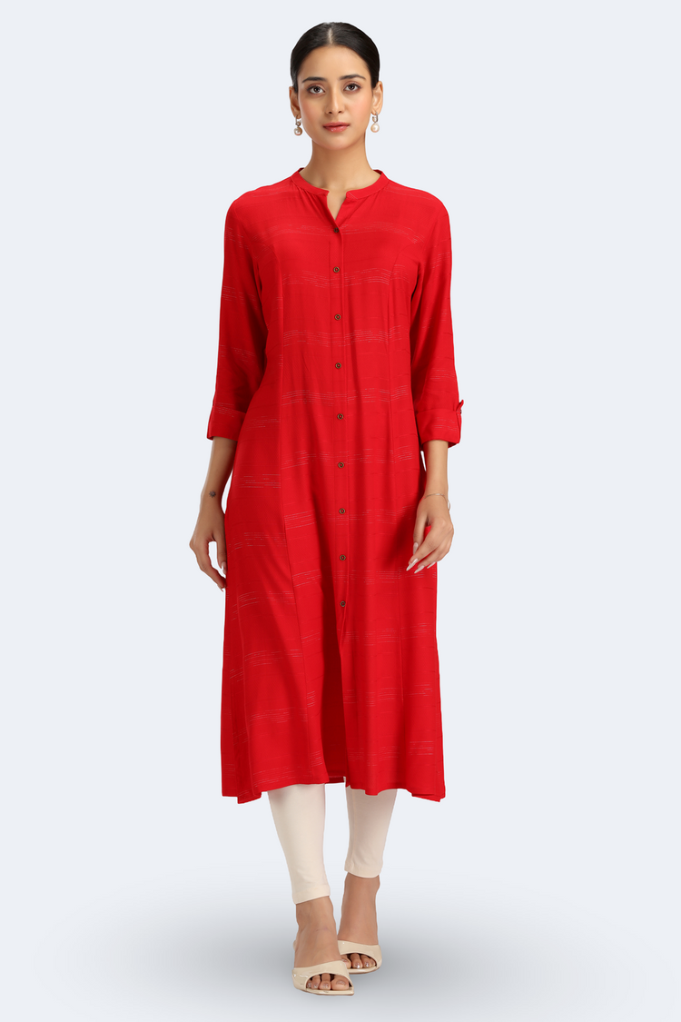Red Jari Stripe Solid A Line Kurta