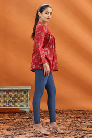 Red Cotton Printed Flared Short Kurta and kurtis for women and girls