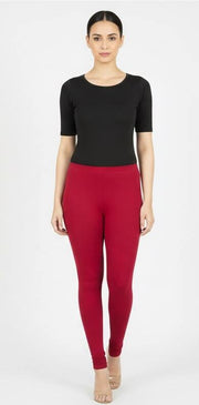 Red Cotton Lycra Ankle Length Legging
