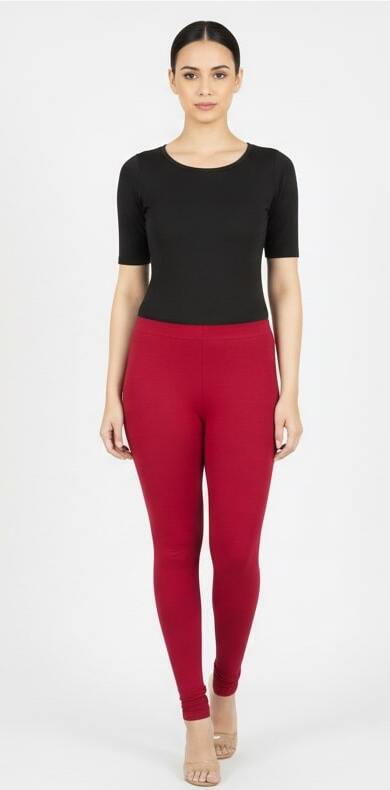 Red Cotton Lycra Ankle Length Legging