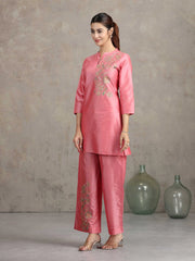 Rose Pink Floral Embroidered Straight Co-ord Set