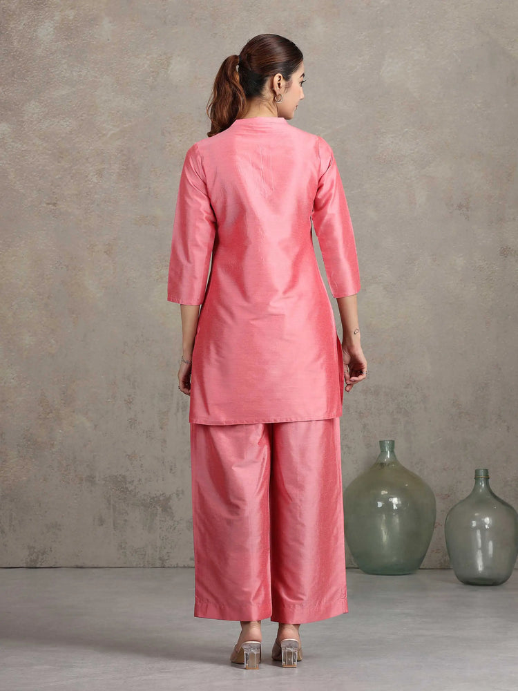 Rose Pink Floral Embroidered Straight Co-ord Set