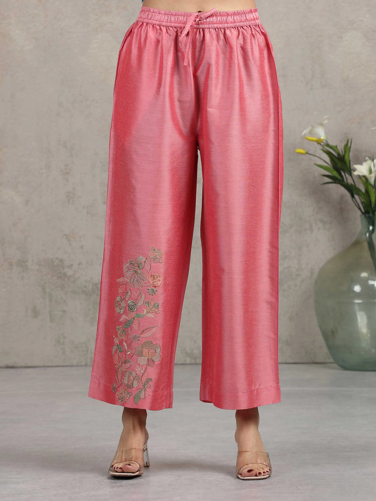 Rose Pink Floral Embroidered Straight Co-ord Set