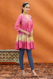 Rose Pink Cotton Embroidered Short Kurti for women and girls
