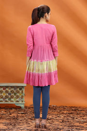 Rose Pink Cotton Embroidered Short Kurti for women and girls