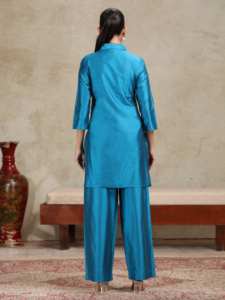 Royal Blue Embroidered Straight Co-ord Set