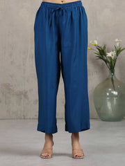 Royal Blue Embroidered Straight Ethnic Set