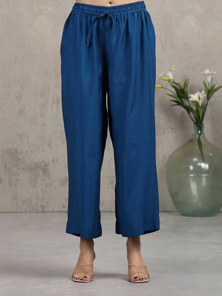 Royal Blue Embroidered Straight Ethnic Set