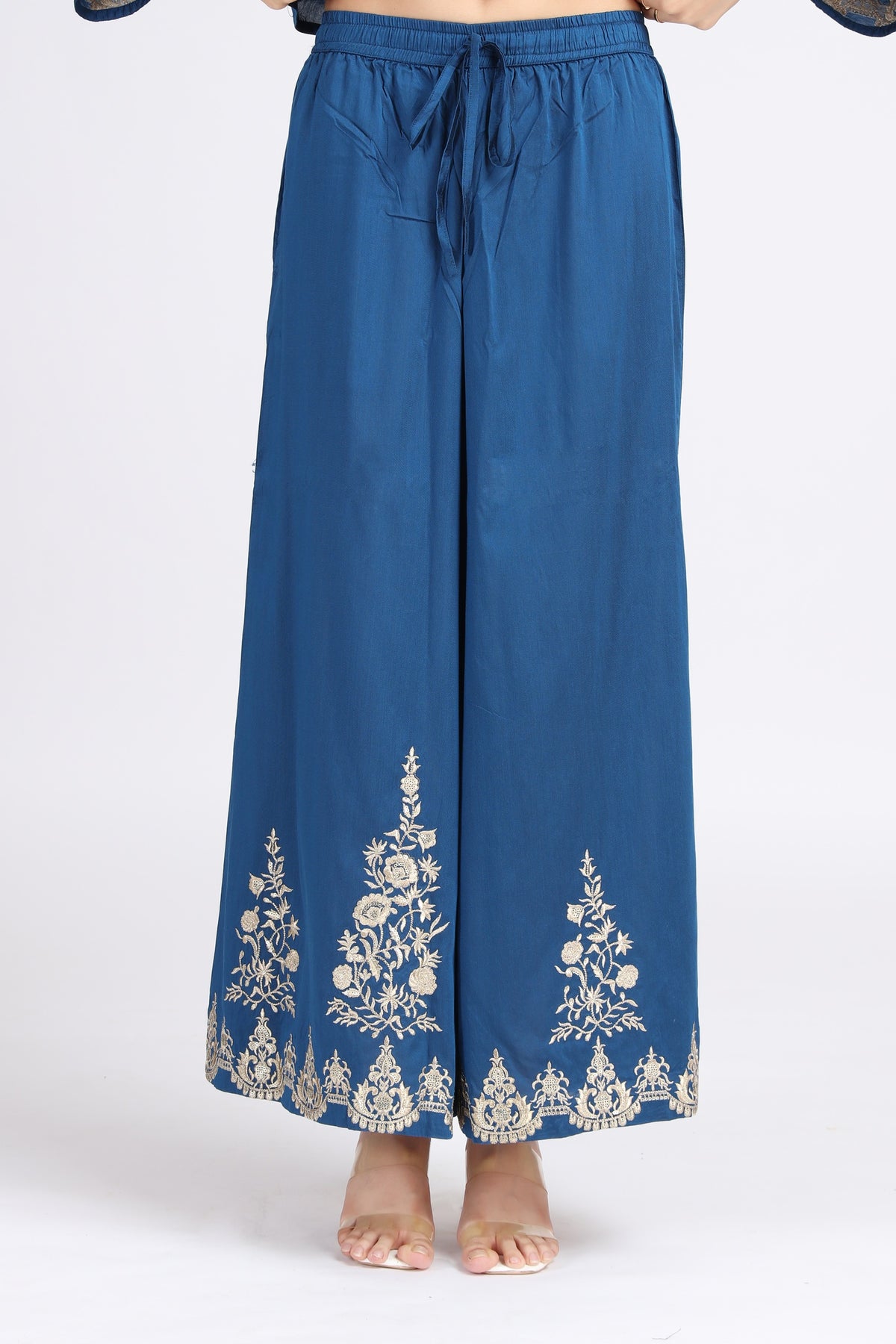 Royal Blue PolySilk Embroidered Straight Kurta Pant and Dupatta Suit Set for women