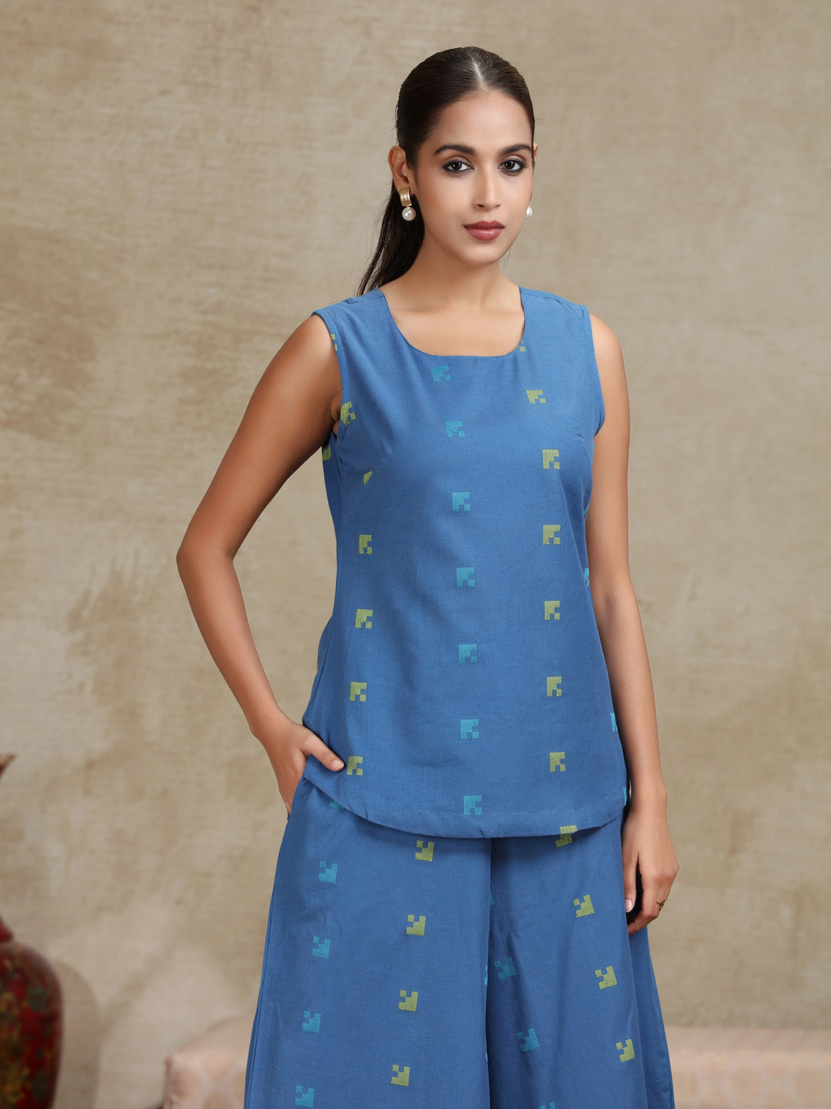 Royal Blue Solid Cotton Straight Co-ord Set