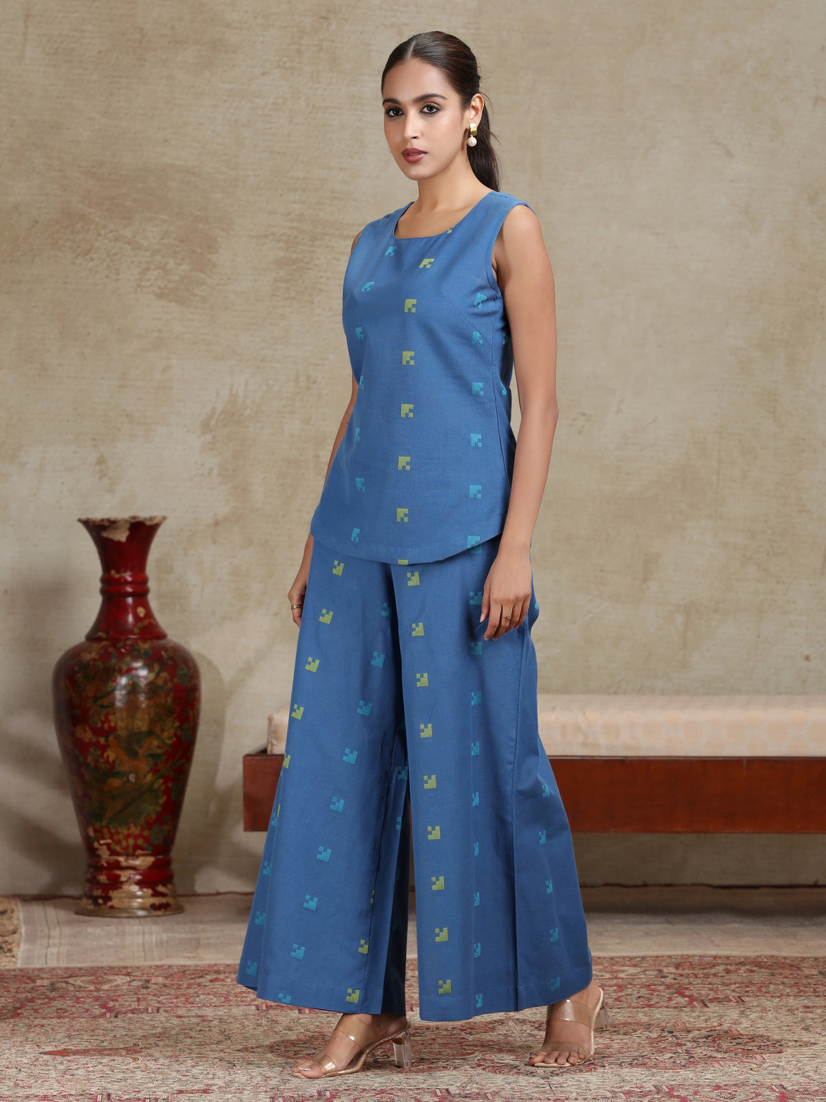 Royal Blue Solid Cotton Straight Co-ord Set
