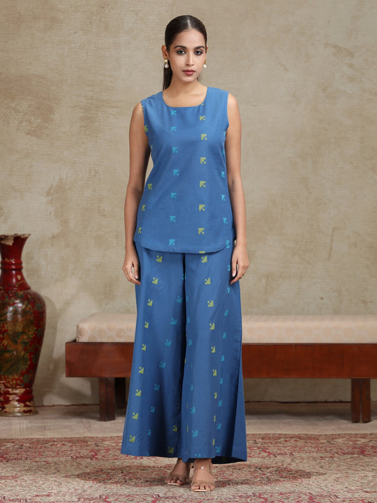 Royal Blue Solid Cotton Straight Co-ord Set