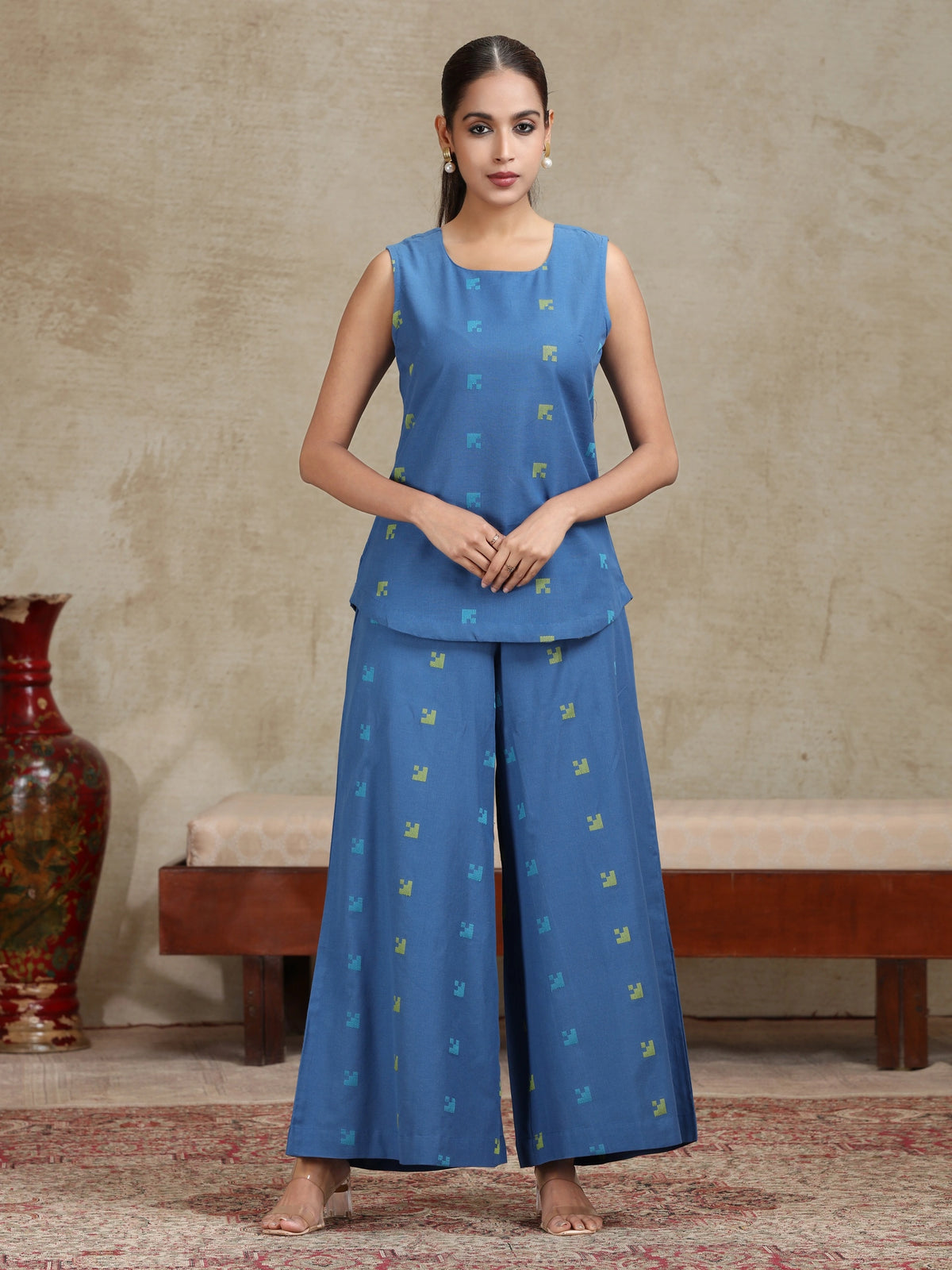 Royal Blue Solid Cotton Straight Co-ord Set