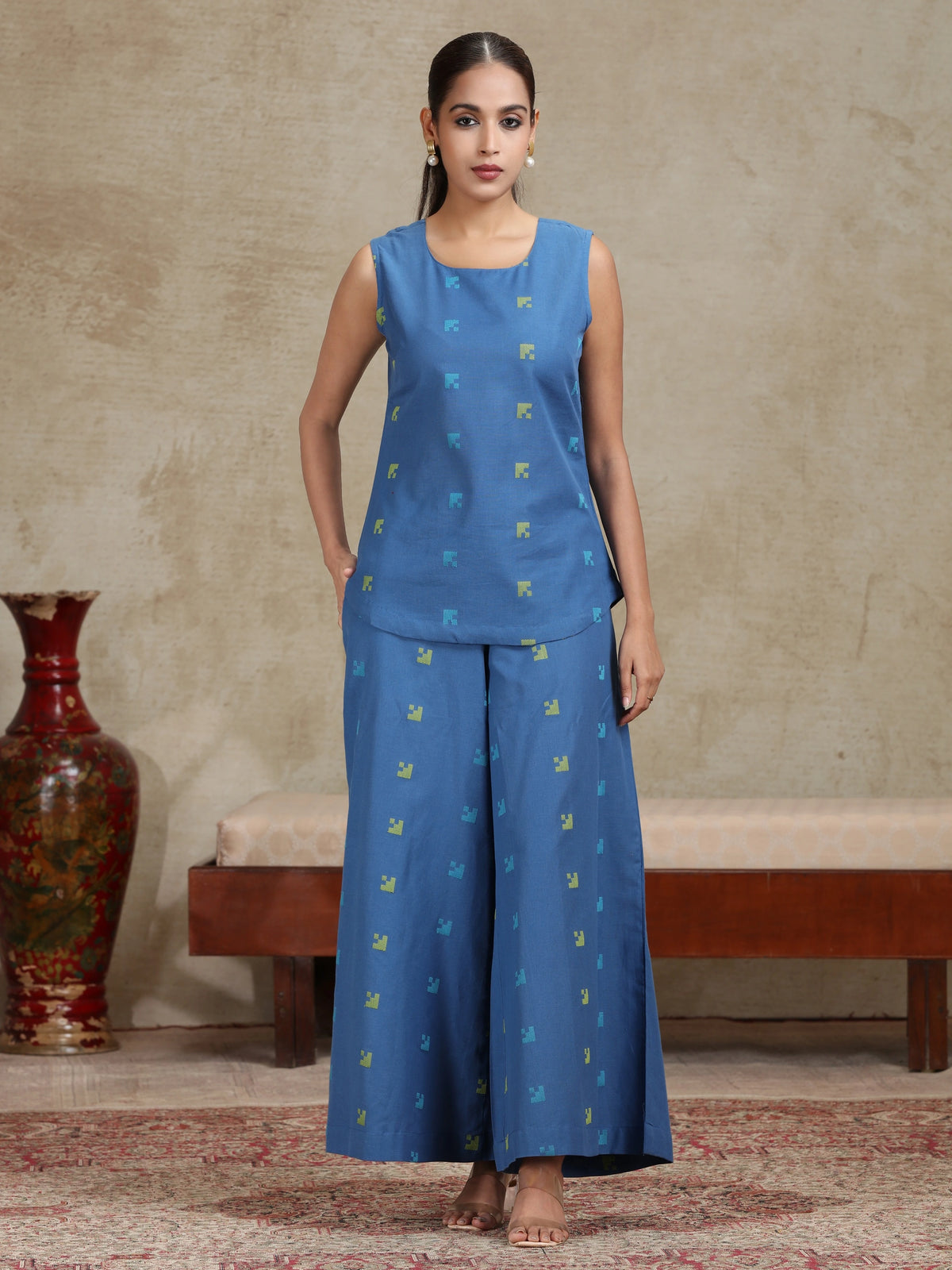 Royal Blue Solid Cotton Straight Co-ord Set