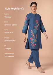 Royal Blue Embroidered Co-ord Set