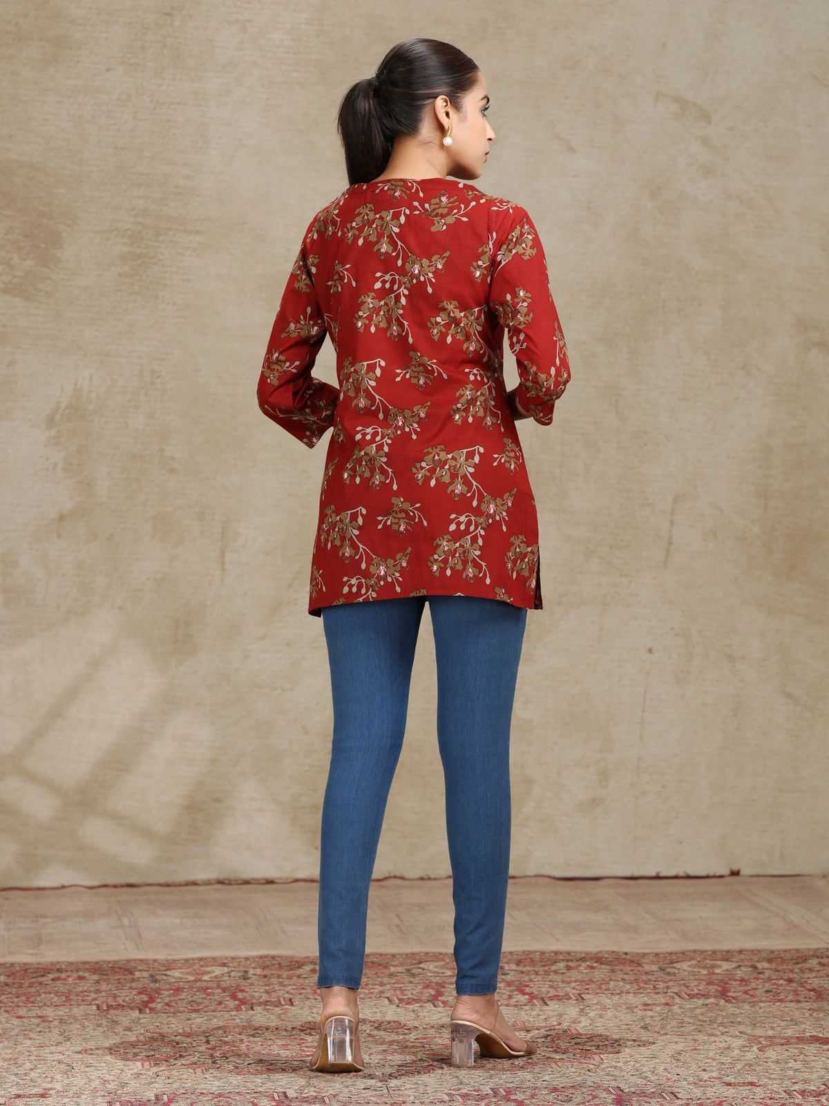 Rust Embroidered Straight Cotton Tunic