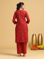 Rust Floral Embroidered Straight co-ord Set