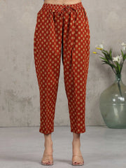 Rust Floral Printed Straight Ethnic Set