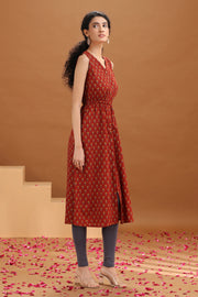 Rust Printed A Line Cotton Kurta