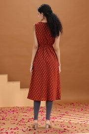 Rust Printed A Line Cotton Kurta