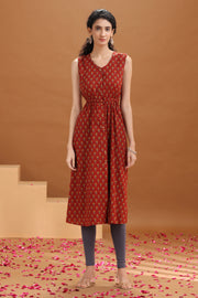Rust Printed A Line Cotton Kurta