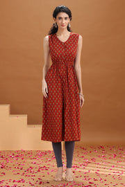 Rust Printed A Line Cotton Kurta