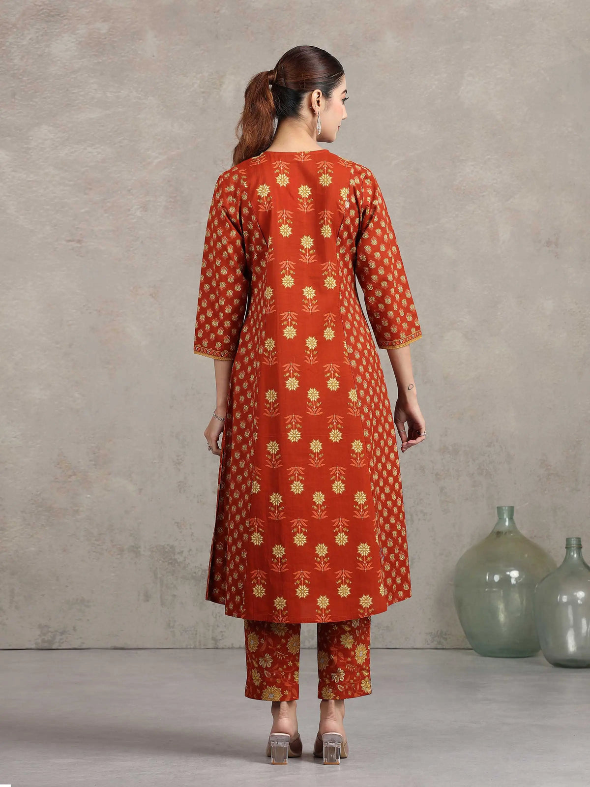 Rust Printed A-Line Ethnic Set