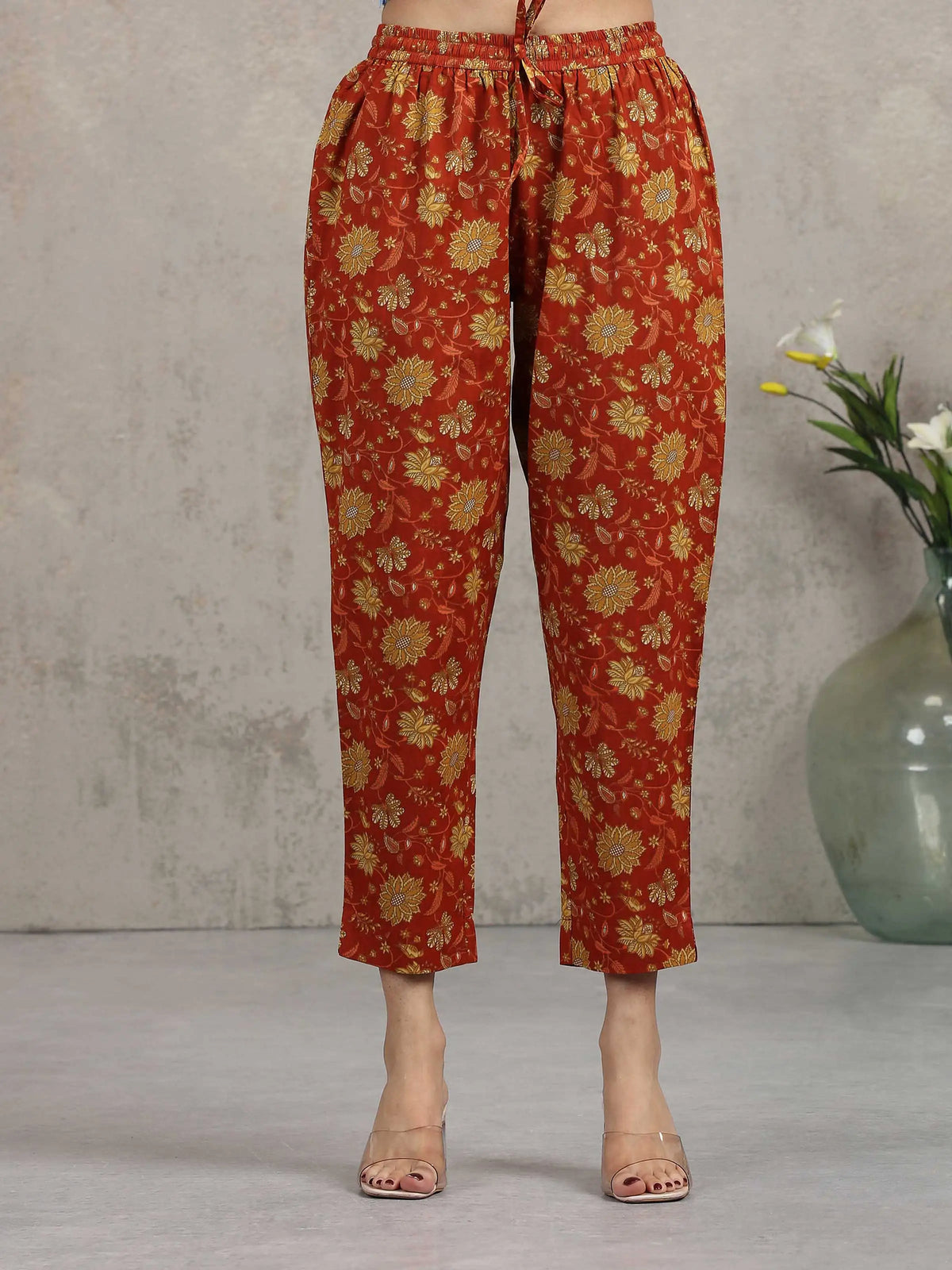 Rust Printed A-Line Ethnic Set