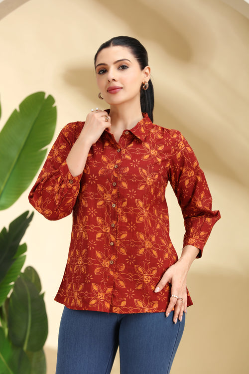 Rust Printed Cotton Tunic for women
