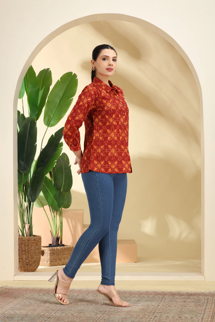 Rust Printed Cotton Tunic for women