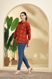 Rust Printed Cotton Tunic for women
