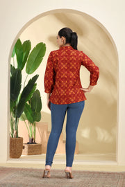 Rust Printed Cotton Tunic for women